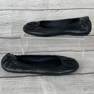 Tory Burch Minnie Womens Sz 5.5M Travel Ballet Flats Black Leather